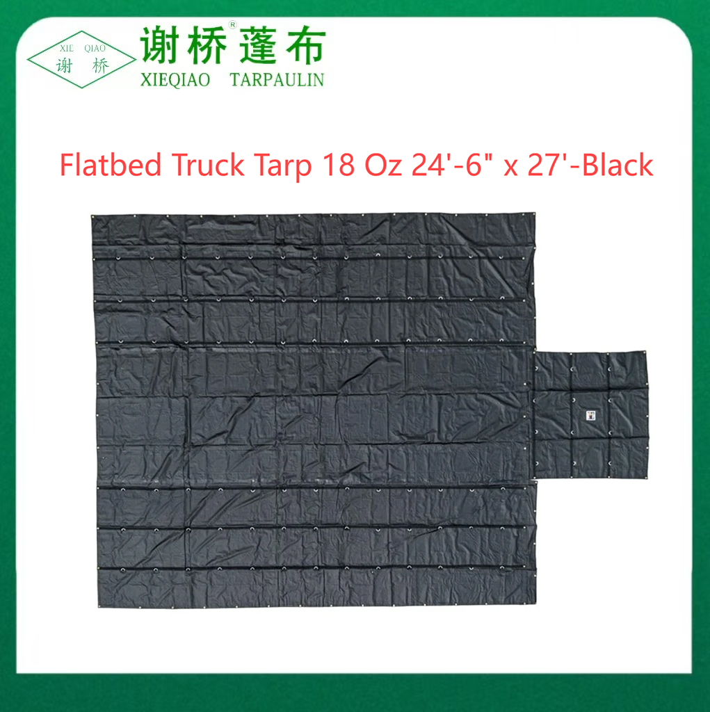 Xe tải phẳng 18oz Tarp 24 "-6" "x27" (8 "thả) -Black