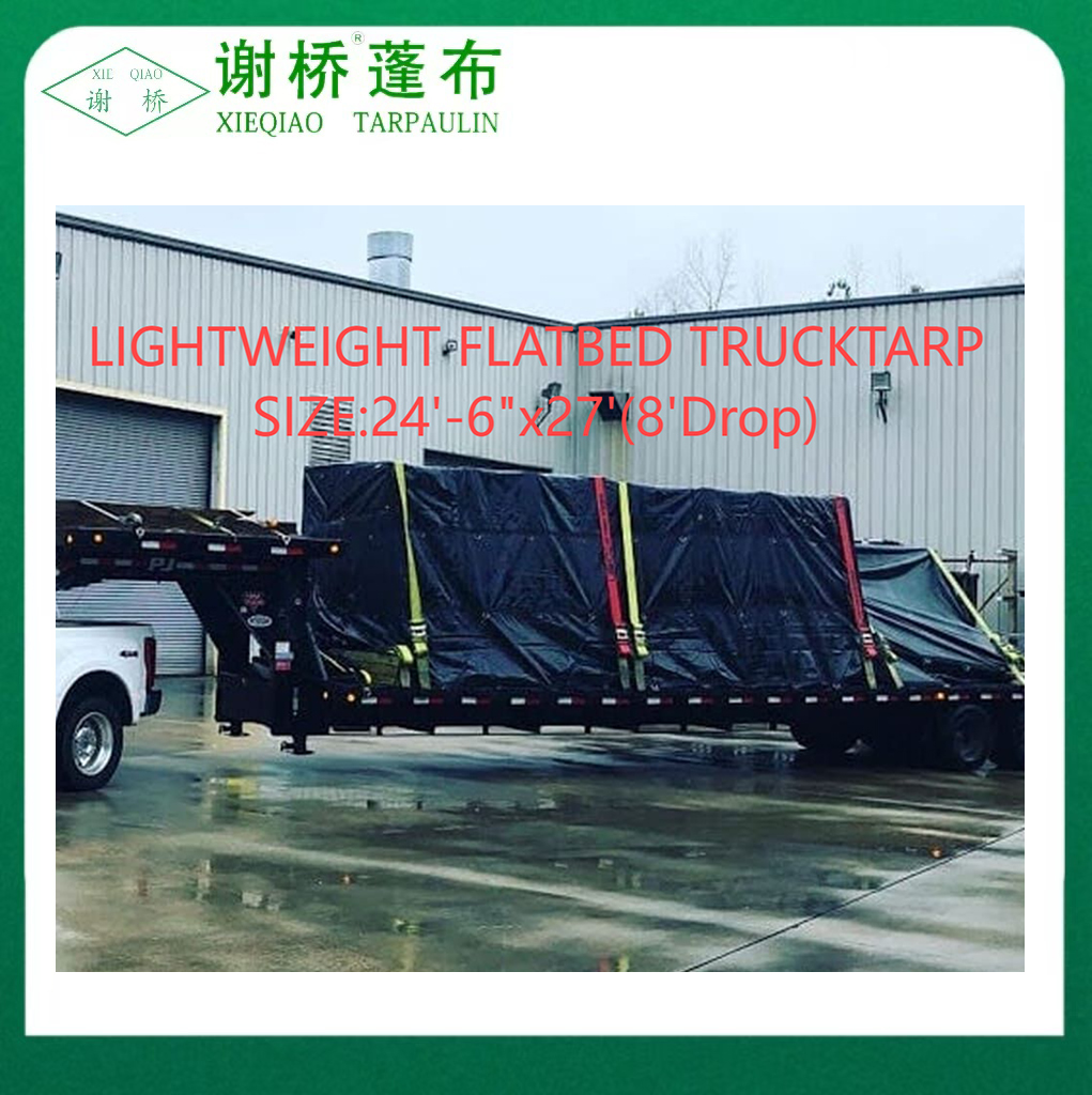 18 & 14oz nhẹ bằng phẳng xe tải màu đen Tarp size24 "-6" "× 27" (8 "DR0P)